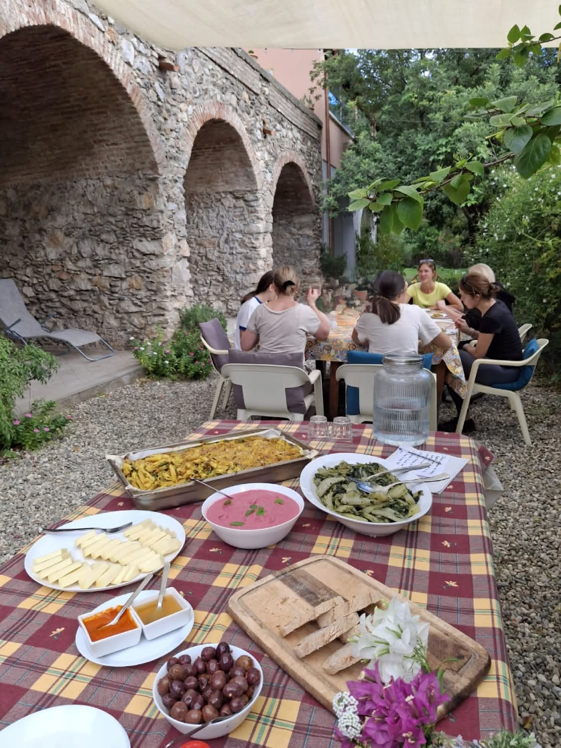 group eating Italian food